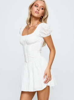 side view of model wearing Princess Polly Lethia Corset Mini Dress White Square Neck 