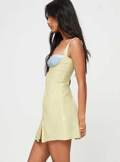 product Princess Polly Square Neck  Fritelle Ribbon Mini Dress Yellow / Blue