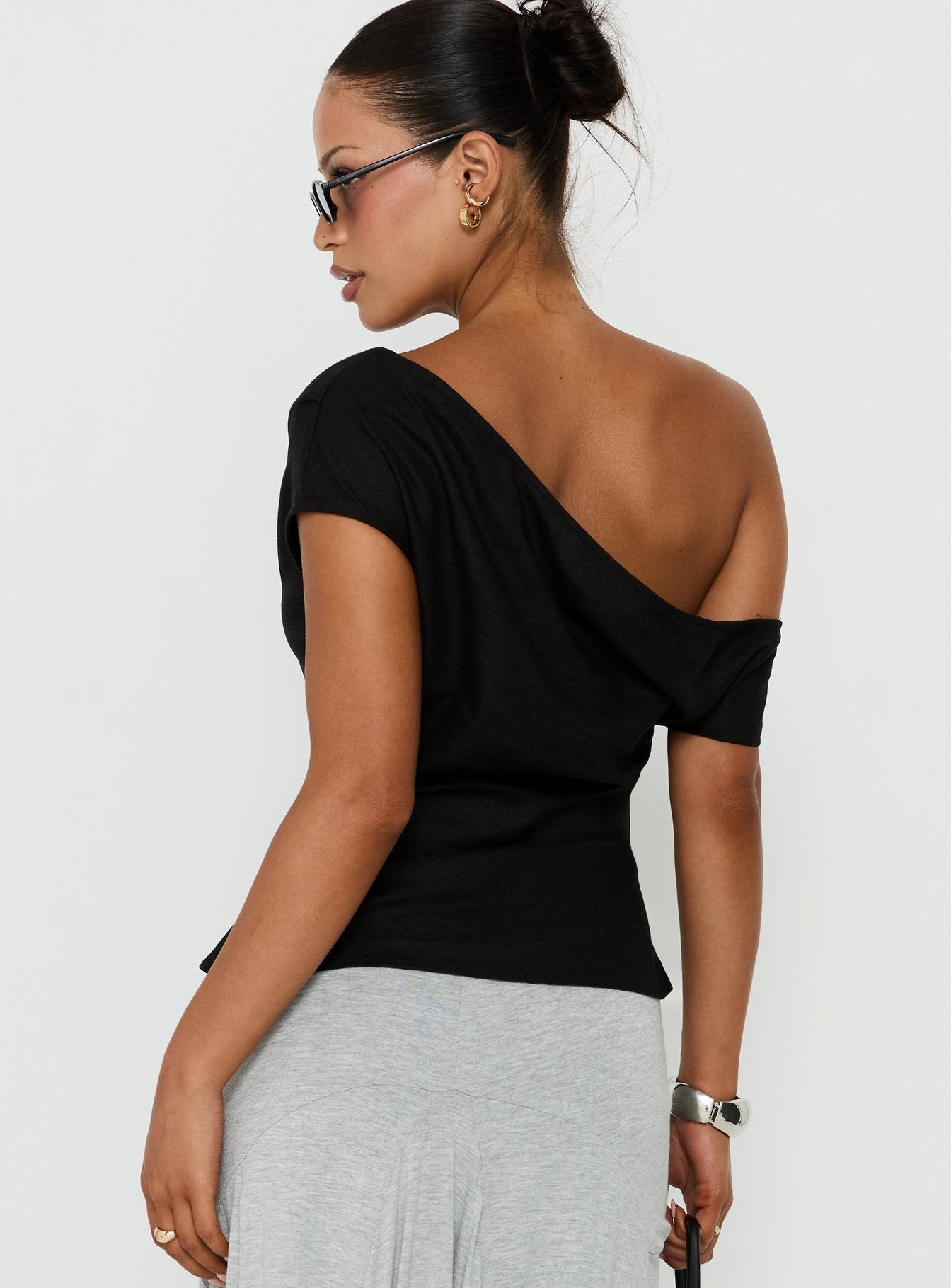 Seasons Change Relaxed Off Shoulder Top Black