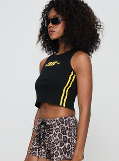 side view of model wearing Princess Polly Sports 95 Tank Black Sleeveless Crew Neck 