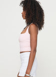 side view of model wearing Princess Polly Back In Time Top Pink Sleeveless Square Neck 