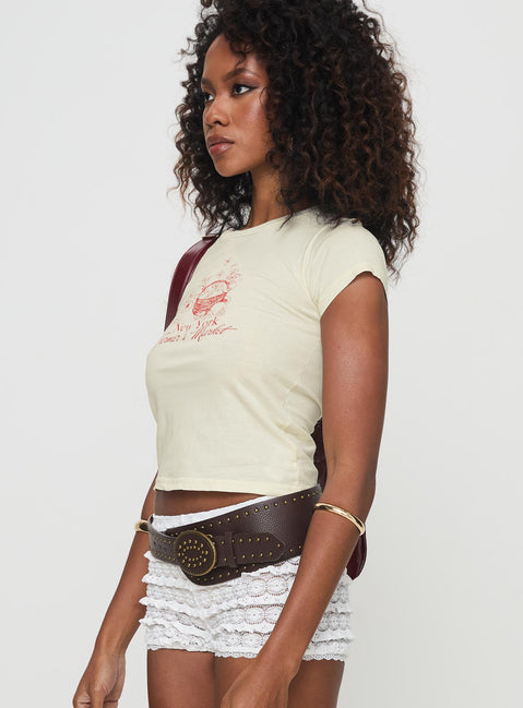 side view of model wearing Princess Polly NYC Farmers Market Tee White Short Sleeves Crew Neck 