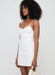 side view of model wearing Princess Polly Bow Me Up Mini Dress White Scoop Neck 