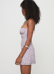 Floral print mini dress Wired cups, halter neck tie fastening, invisible zip fastening at back  Non-stretch, fully lined 