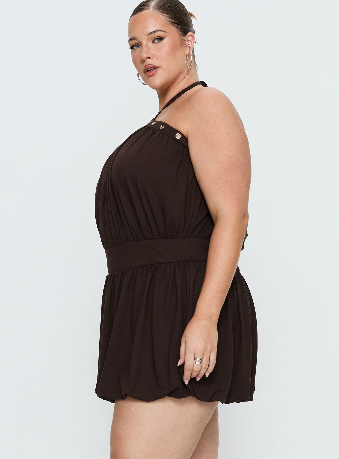 Sunnee Eyelet Detail Playsuit Brown Curve