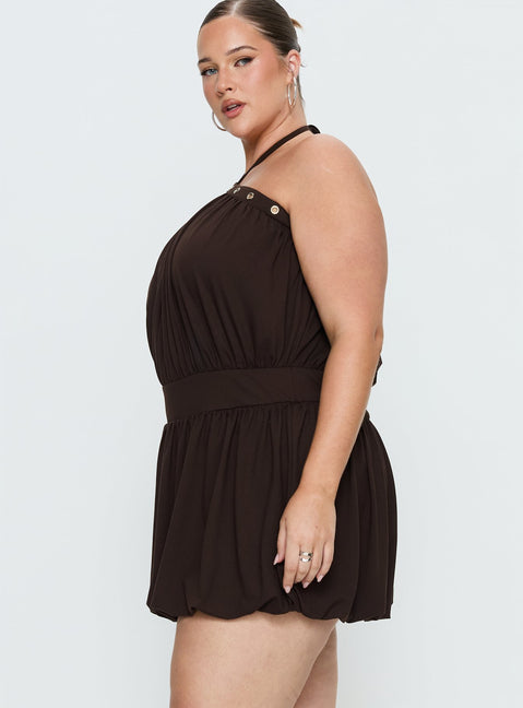 Sunnee Eyelet Detail Playsuit Brown Curve