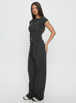 side view of model wearing Princess Polly Gavrielle Jersey Wide Leg Pants Stripe High Rise Pants 