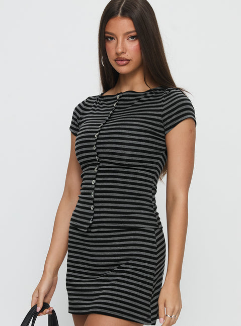 Angellina Jersey Button Down Top Stripe