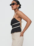 side view of model wearing Princess Polly Daxon Top Black / Cream Sleeveless Square Neck 