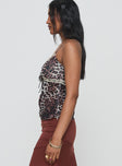 side view of model wearing Princess Polly Karena Longer Top Multi Sleeveless Plunger 