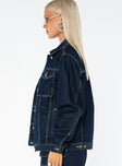 Dark wash denim jacket Contrast stitching, button fastening at front, classic collar, twin chest pockets