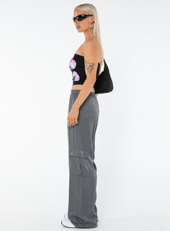 Front view of model wearing  front Princess Polly High Waisted Pants  Lista Elastic Pocket Pants Steel