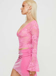 Pink Lace top V neckline bell sleeves