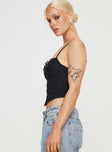 Black Crop top Slim fitting with adjustable shoulder straps hook and eye fastening at front and boning through waist