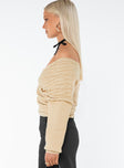 Tamas Wrap Front Sweater Beige Princess Polly  Cropped 