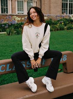 front view of model wearing Princess Polly Dream Fleece Classic Crewneck Sweater Beige 
