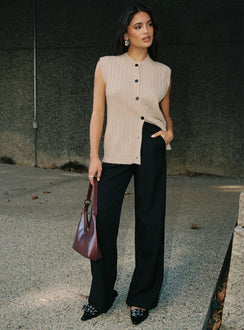 side view of model wearing Princess Polly Brookvale Button Up Knit Vest Beige Long 