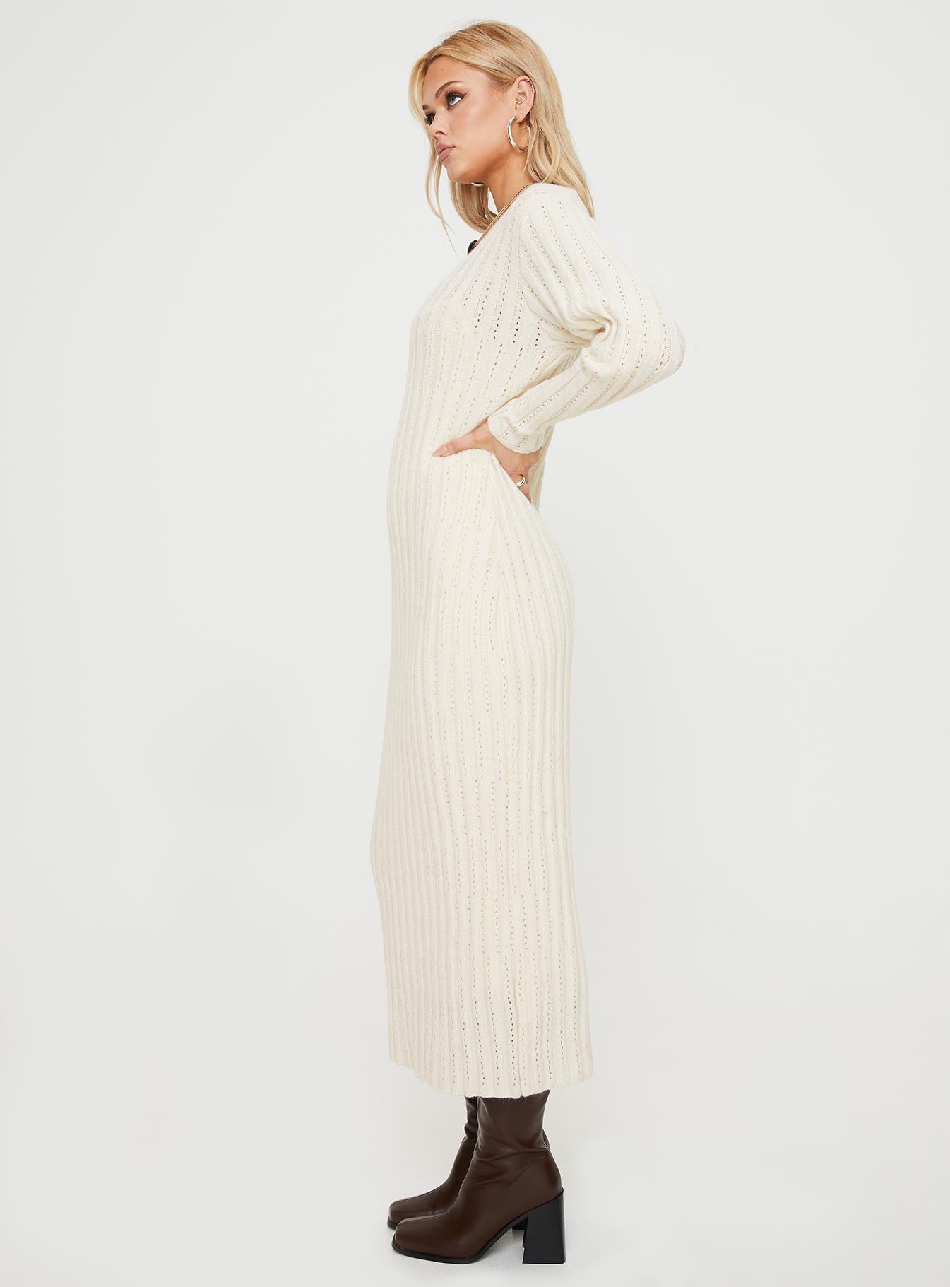 product Princess Polly Crew Neck  Rahne Long Sleeve Knit Maxi Dress Cream