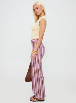 side view of model wearing Princess Polly Leocadie Pants Pink Stripe High Waisted Pants 