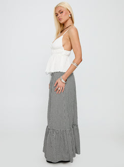   side view of model wearing Princess Polly Modern Girl Maxi Skirt Black / White Gingham Maxi 