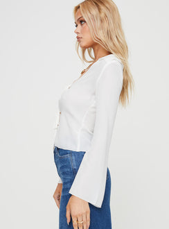 product Princess Polly Full Sleeves V-Neck  Frelle Long Sleeve Tie Top White