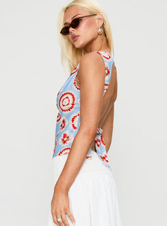 side view of model wearing Princess Polly Lilitina Top Multi Floral Sleeveless Crew Neck 