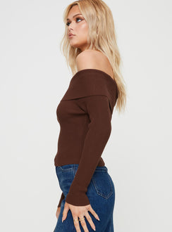 product Princess Polly Full Sleeves Square Neck  Infinity Off The Shoulder Top Brown