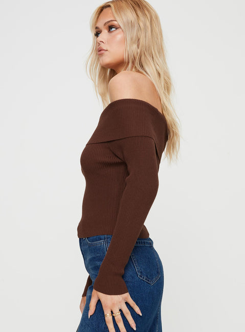 product Princess Polly Full Sleeves Square Neck  Infinity Off The Shoulder Top Brown