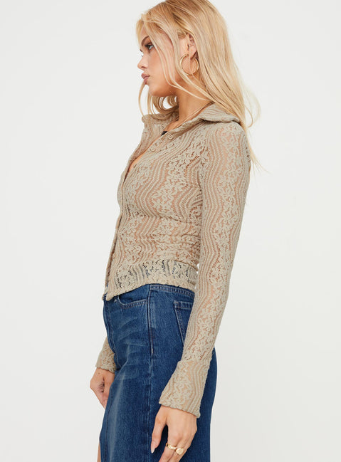 product Princess Polly Three Fourth Sleeves Sweetheart  Dellini Long Sleeve Top Beige