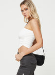 Crop top Slim fitting, one shoulder design, ruching at side, asymmetric hem