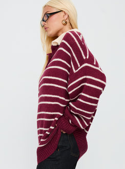 side view of model wearing Princess Polly Rising Sun Jersey Crimson Longline Jumpers 