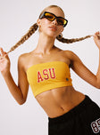 front view of model wearing Princess Polly ASU Bandeau Top Gold Sleeveless straight 