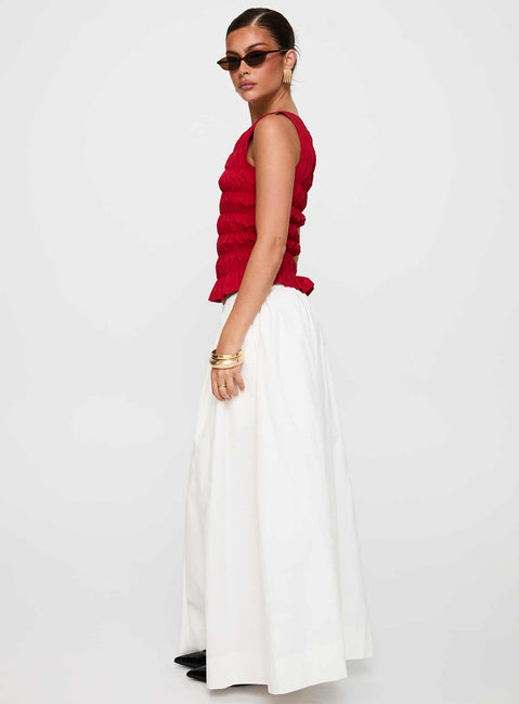   side view of model wearing Princess Polly Felipa Maxi Skirt White Maxi 