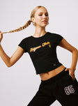 front view of model wearing Princess Polly ASU Comeback Top Black Short Sleeves Crew Neck 