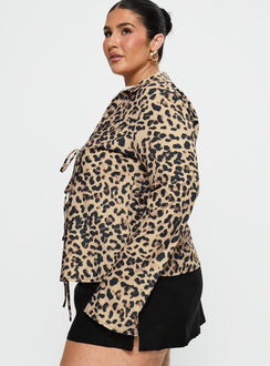 side view of model wearing Princess Polly Toriah Long Sleeve Tie Up Top Leopard Curve Full Sleeves V-Neck 
