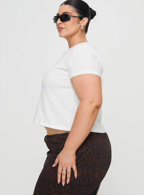 side view of model wearing Princess Polly Micah Tee White Curve Short Sleeves Crew Neck 