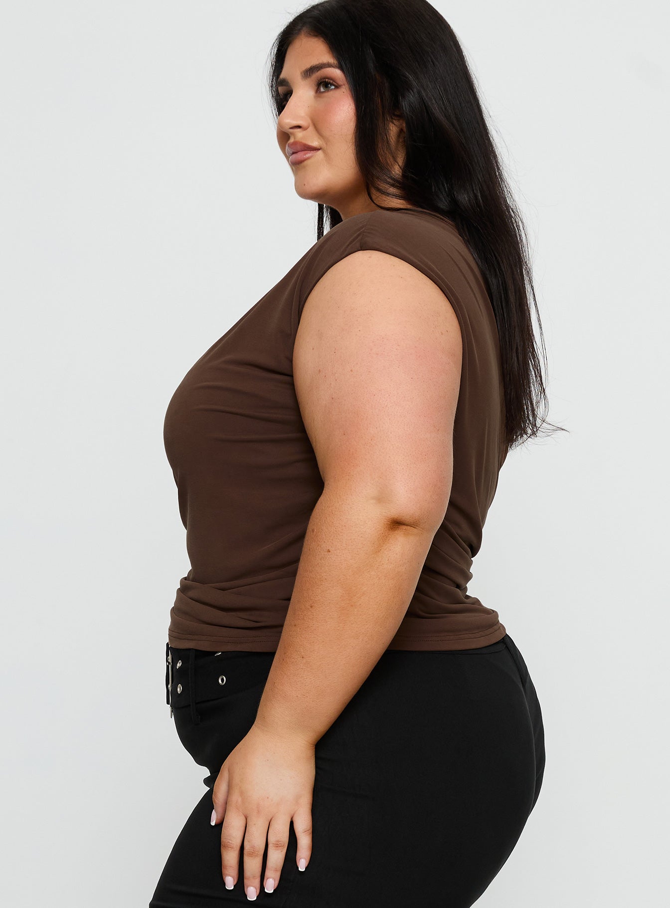 Amelyn One Shoulder Top Brown Curve