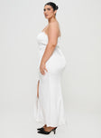 side view of model wearing Princess Polly Ematie Maxi Dress White Curve Square Neck 