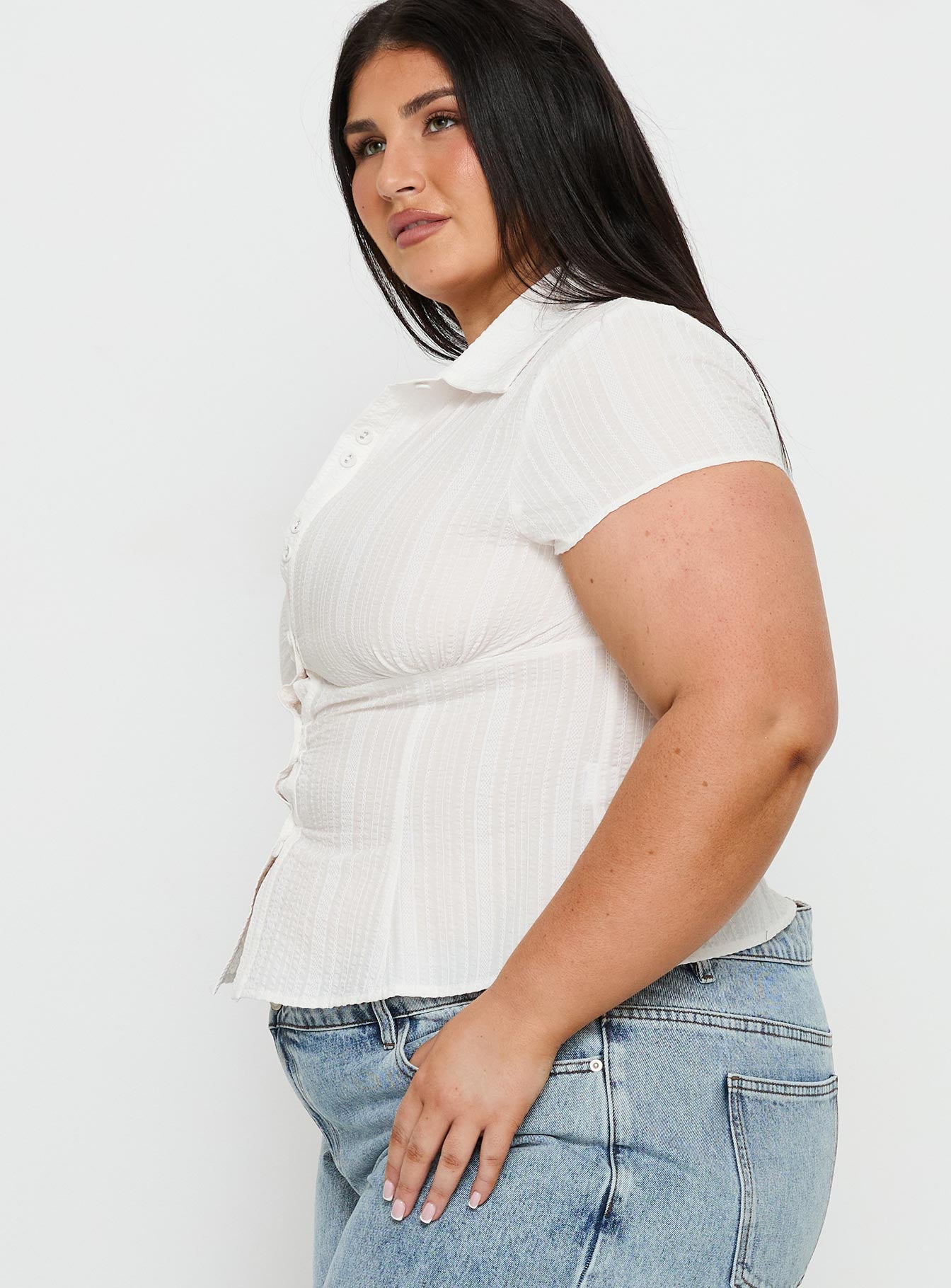 Cottesloe Blouse Top Textured White Curve