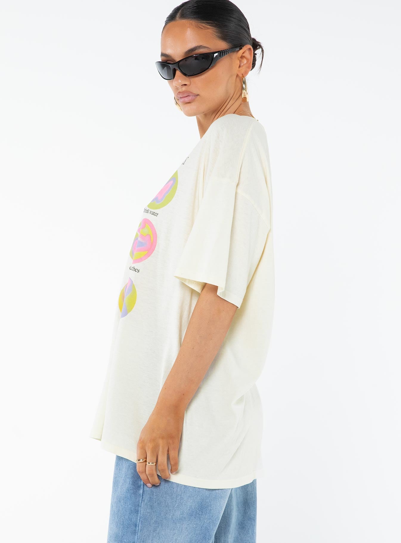 product Princess Polly Half Sleeves Boat Neck  Ways To Better Your Day Oversized Tee Cream