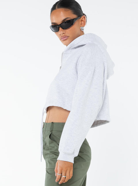 Samwell Cropped Zip Up Hoodie White Marle Princess Polly  Cropped 