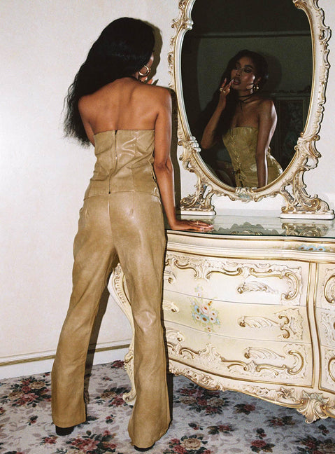 back view of model wearing Princess Polly Roddie Lace Up Pants Brown Low Rise Pants 
