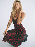 Princess Polly V-Neck  Nellie Maxi Dress Black/Red Floral