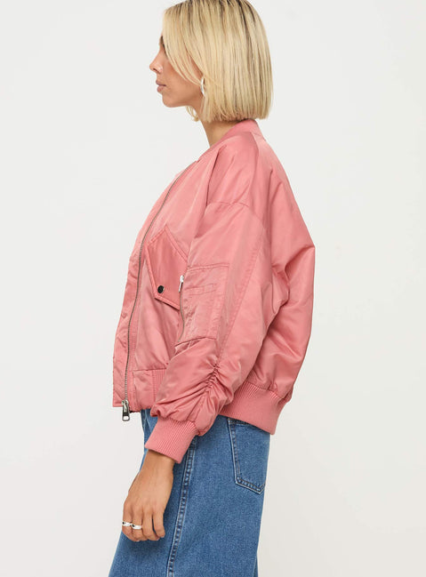 Bomber jacket Ribbed hem, exposed zip fastening, twin hip pockets Non-stretch material, fully lined 