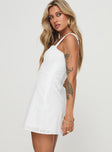 side view of model wearing Princess Polly Elestren Mini Dress White Square Neck 