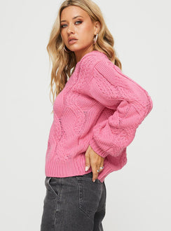 Ranelle Cable Knit Sweater Pink Princess Polly  regular 