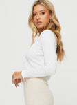 Pointelle long-sleeve top V-neckline, twin tie fastening at bust Good stretch, unlined, sheer