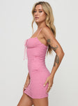 side view of model wearing Princess Polly Kostis Mini Dress Pink Square Neck 