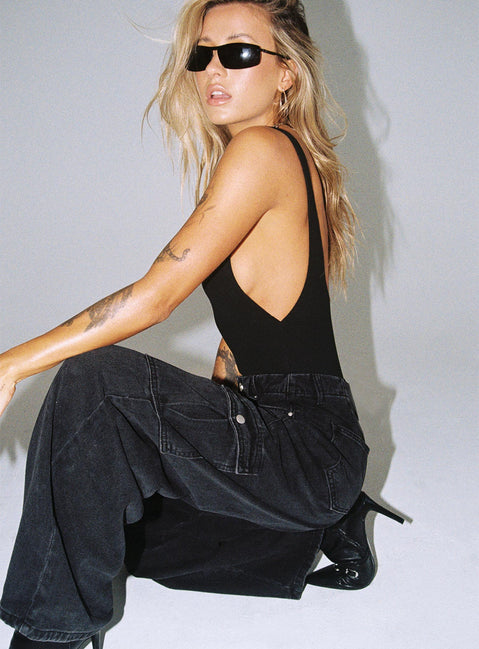 product Princess Polly High Waisted  Adrianne Wide Leg Cargo Jeans Black