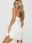 side view of model wearing Princess Polly Halleck Strapless Mini Dress White Straight Neck 